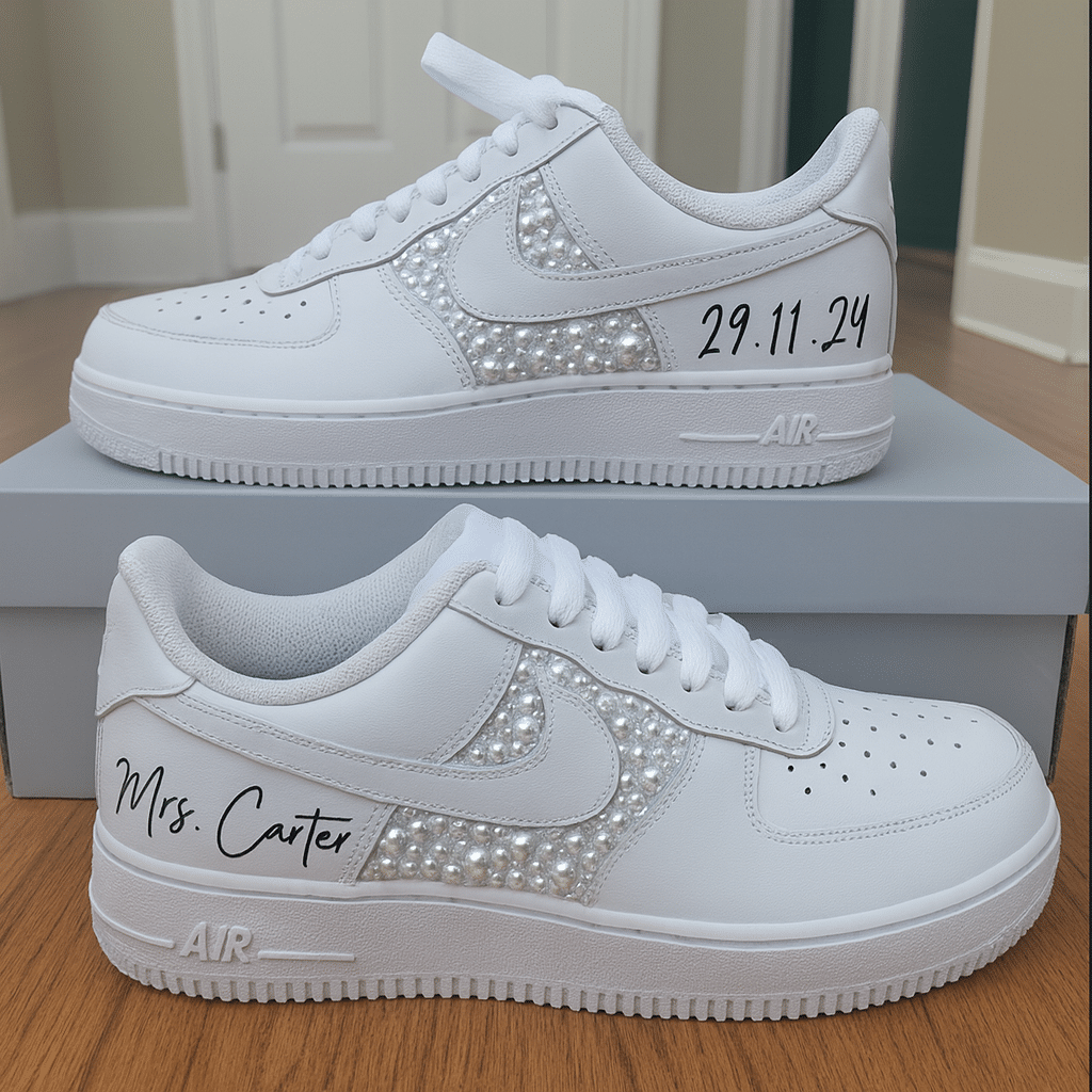 Custom Air Force 1 Wedding Shoes – Elegant Pearl &amp; Date Design for ...