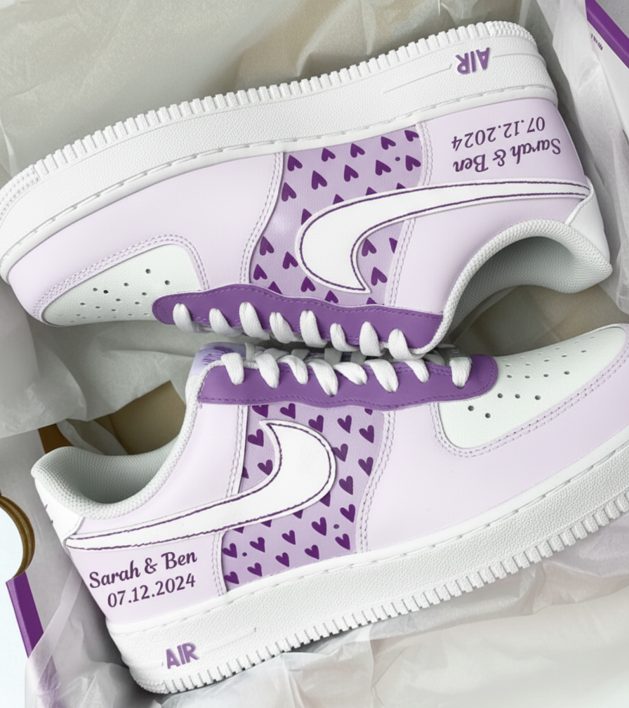 Custom Air Force 1 Wedding Shoes – Purple Heart Design for Couples ...